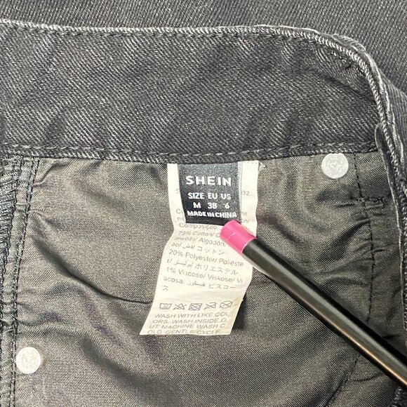 Shein Black Denim Pencil Skirt 6 Midi High Side Slit Stretch Jeans - Picture 12 of 14